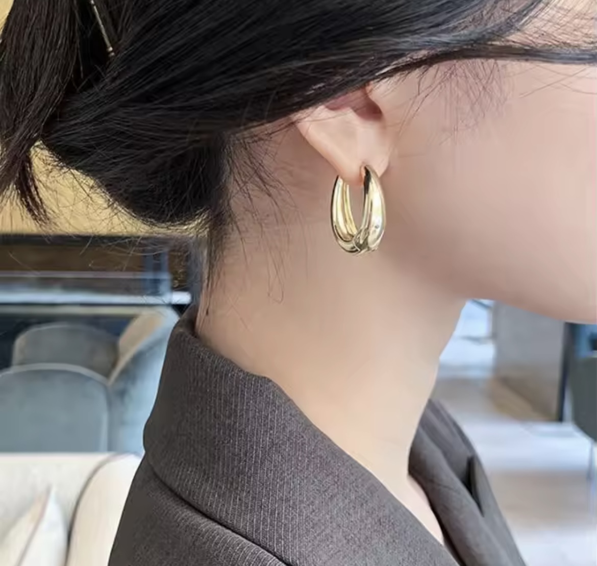 Chunky Gold Teardrop Hoop Earrings